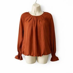 Lecieldusoir Women’s Brown Blouse Long Sleeve Elastic Waist Smocked Cuff M NWT